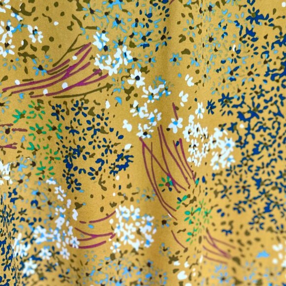 LOFT Harvest Yellow Floral Belted Wrap Blouse V Neck Long Sleeve Womens Size Med - Picture 9 of 11